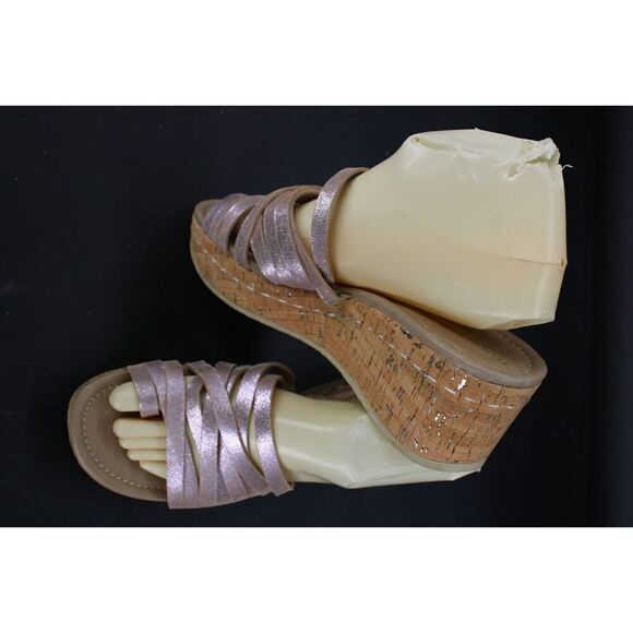 DONALD J PLINER Sheena Strappy Pink Shimmer  Leather Slide Wedge Sandals 9 New - Picture 1 of 11